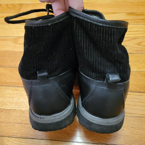 Timberland 8M Black‎ Leather Lace Up Ankle Boots Waterproof Foldover Corduroy - Picture 5 of 11